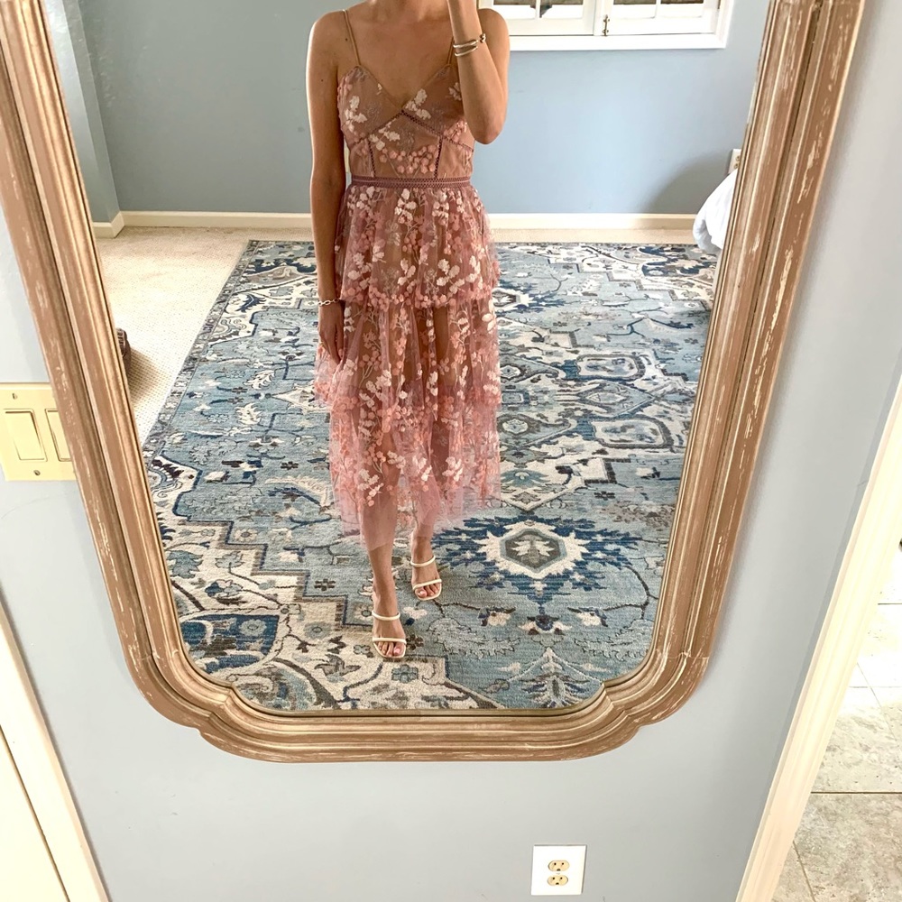 Tiered floral embellished midi dress. Worn once.